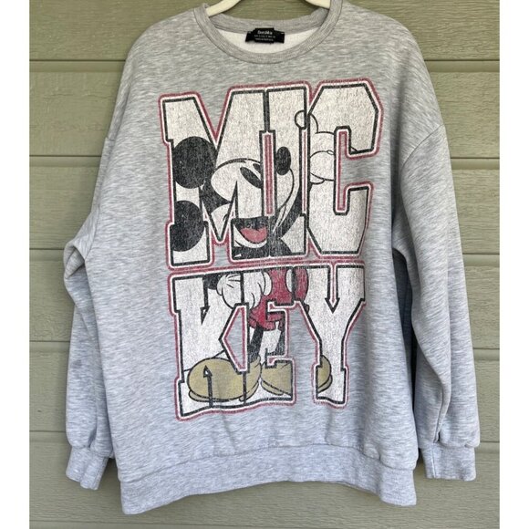 Disney Unisex Mickey Mouse Oversized Crewneck Sweatshirt Size Small Grey - Picture 1 of 3